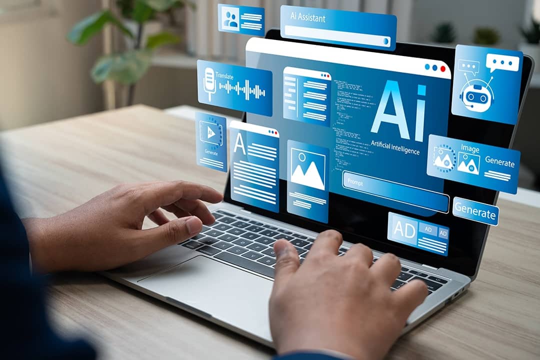 Conceptual graphic depicting using AI in the workplace